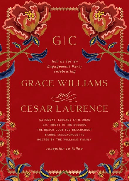 Indian flowers & frame - engagement party invitation