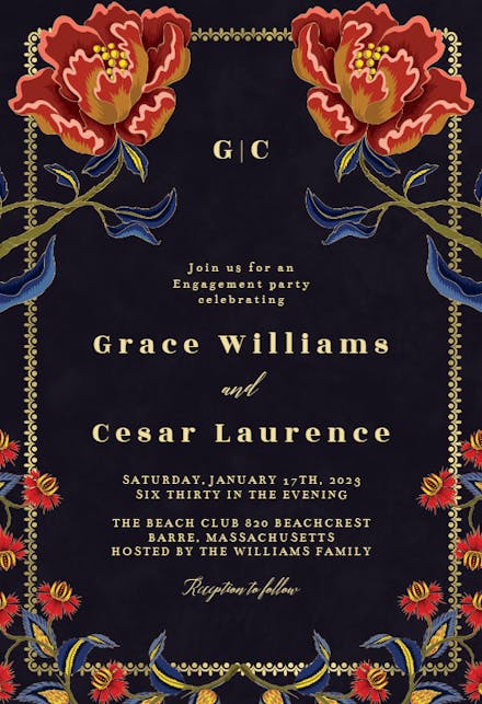 Indian flowers & frame - Engagement Party Invitation