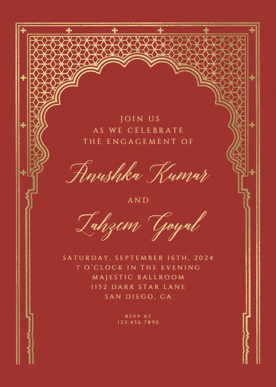 Indian gateway - engagement party invitation