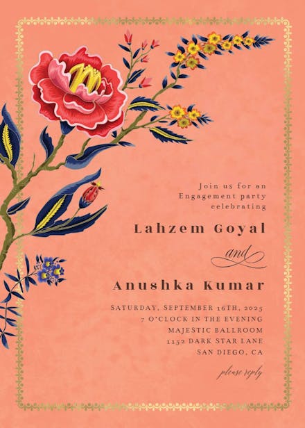 Indian wild flower & frame - engagement party invitation