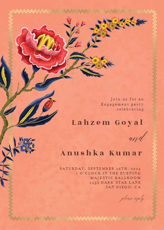 Indian wild flower & frame - engagement party invitation