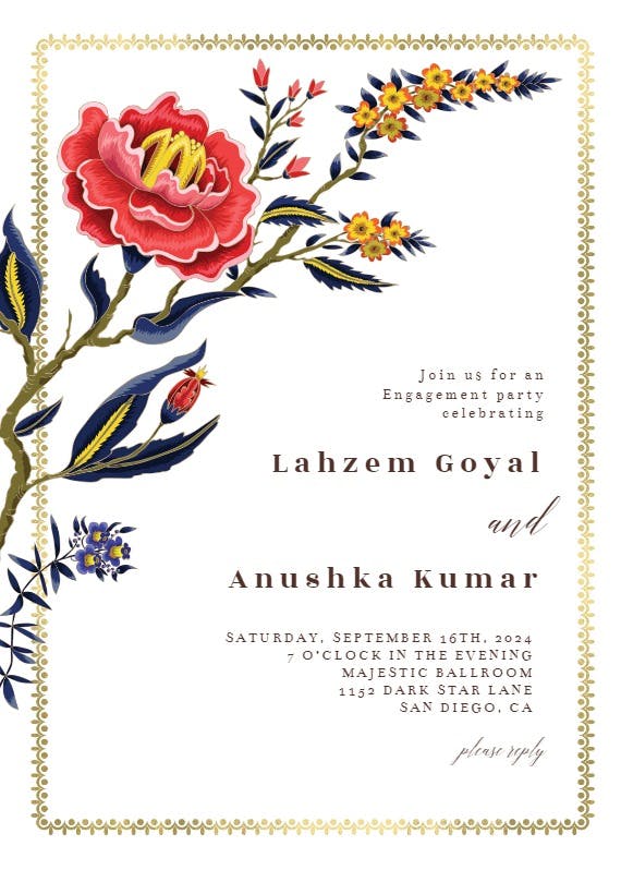 Indian wild flower & frame - engagement party invitation