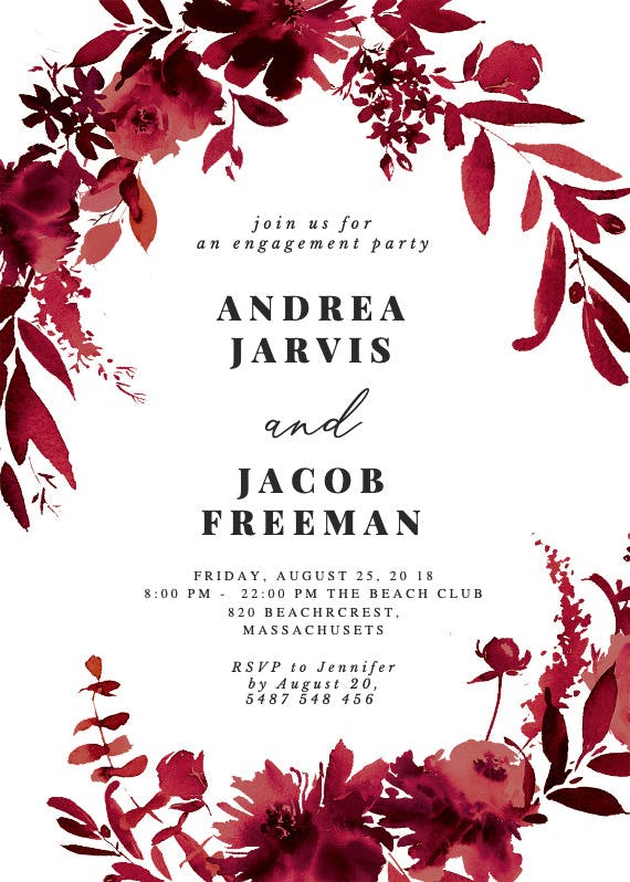 Indigo flowers - engagement party invitation