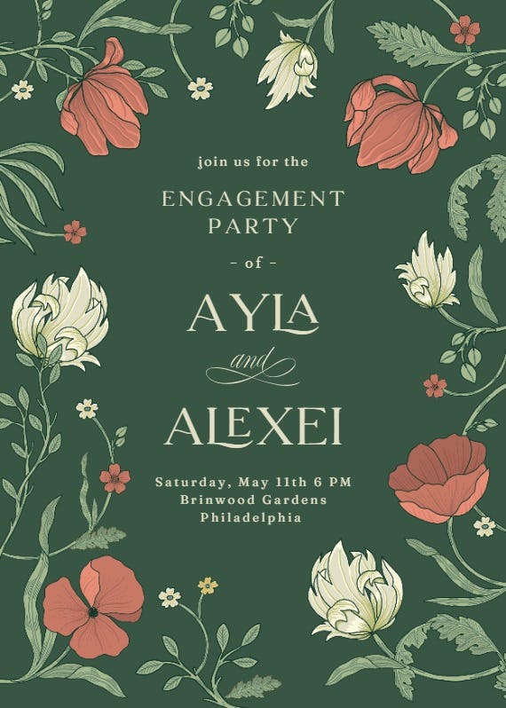 Intricate vines - engagement party invitation