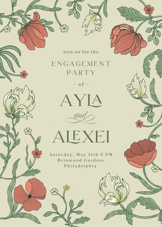 Intricate vines - engagement party invitation