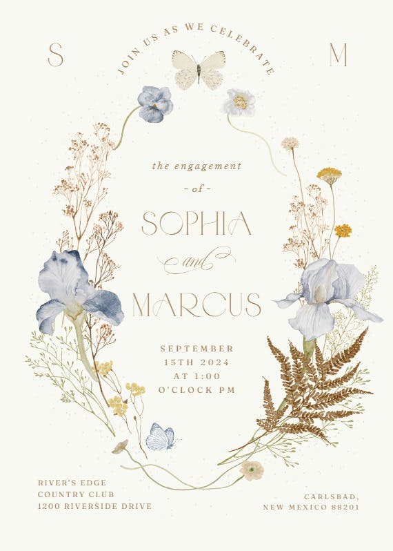 Iris wreath - engagement party invitation