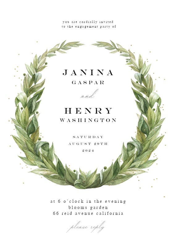Laurel wreath - engagement party invitation