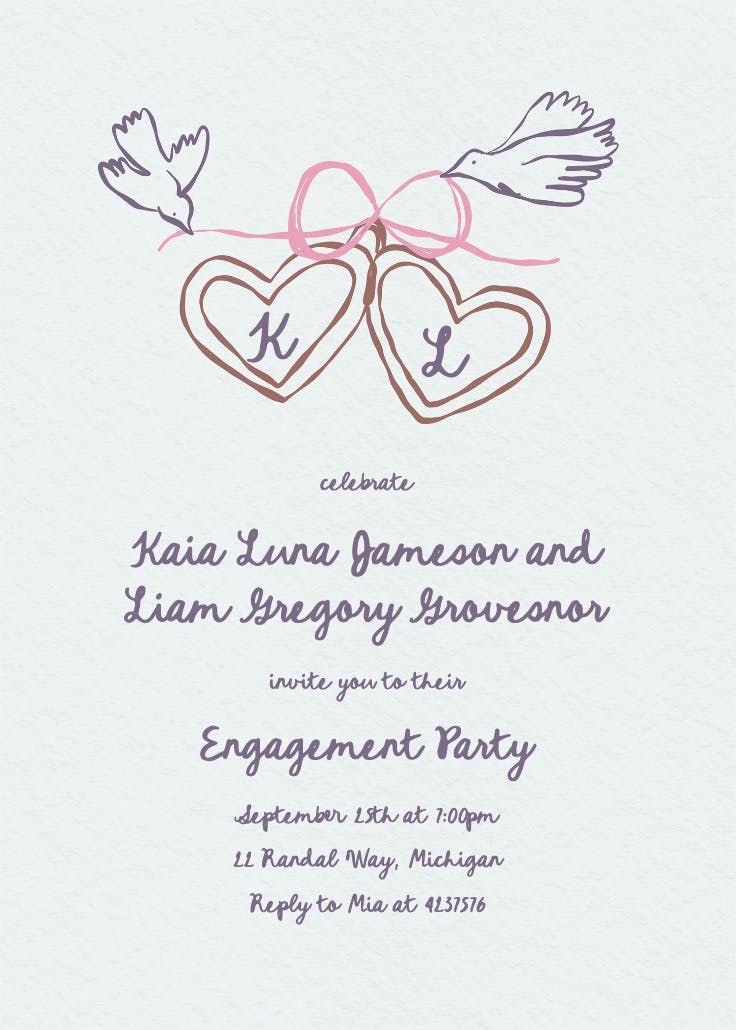 Locket initials - engagement party invitation