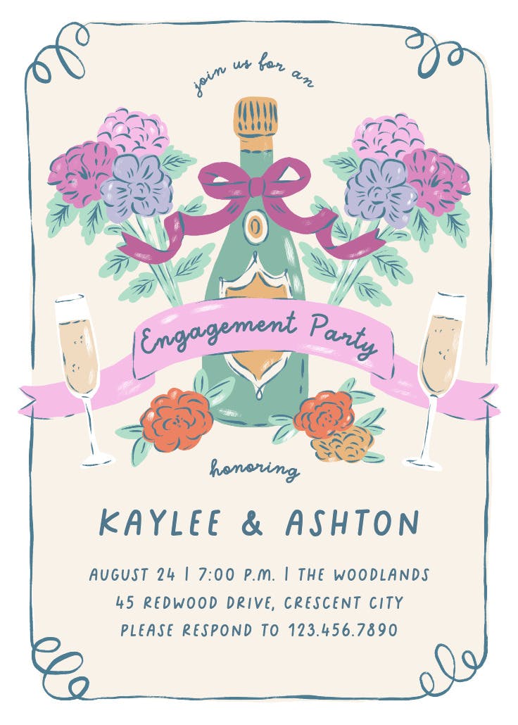 Love bliss & bubbly - engagement party invitation