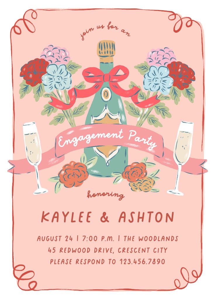 Love bliss & bubbly -  invitación para fiesta de compromiso