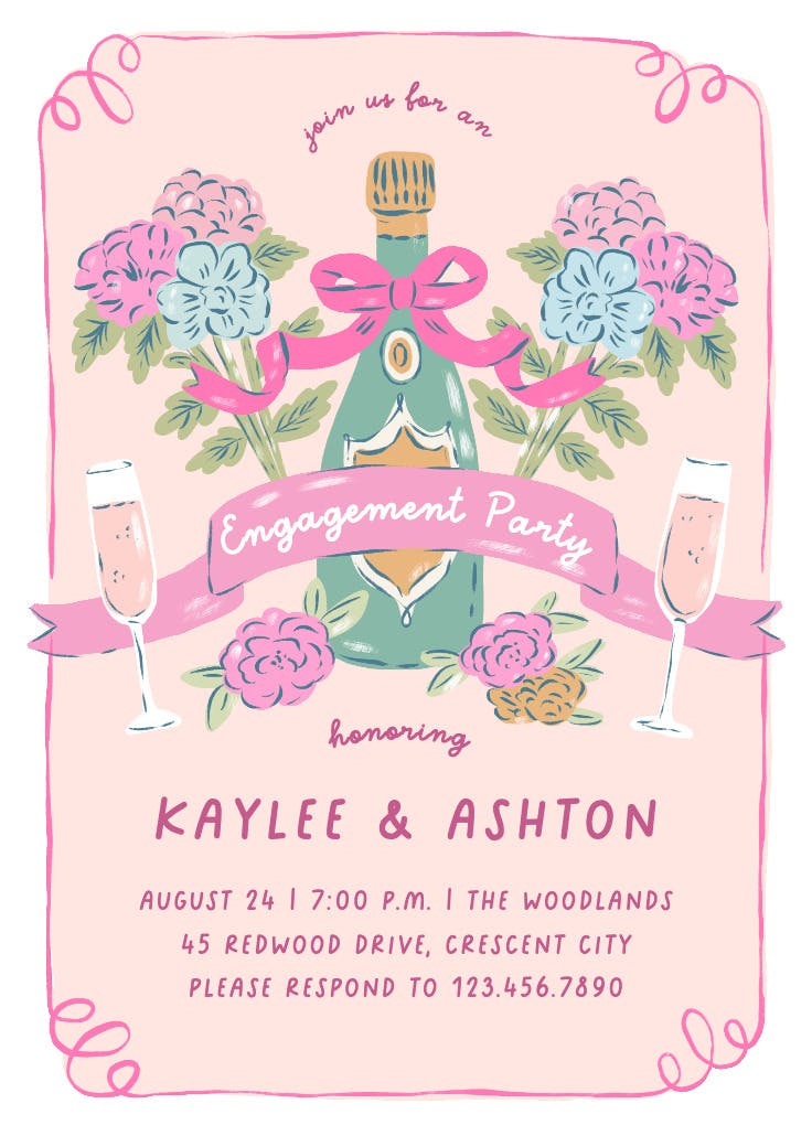 Love bliss & bubbly -  invitación para fiesta de compromiso