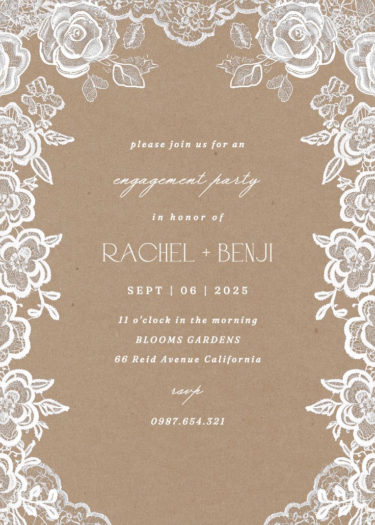 Lovely in lace -  invitación para fiesta de compromiso