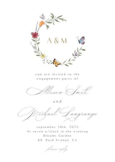 Meadow monogram -  invitación para fiesta de compromiso