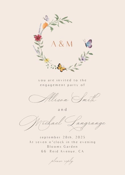 Meadow monogram - engagement party invitation