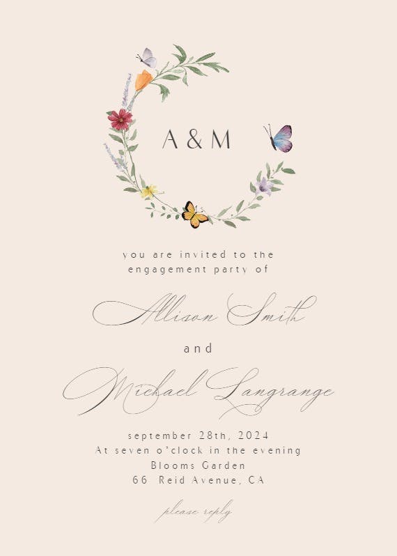Meadow monogram -  invitación para fiesta de compromiso