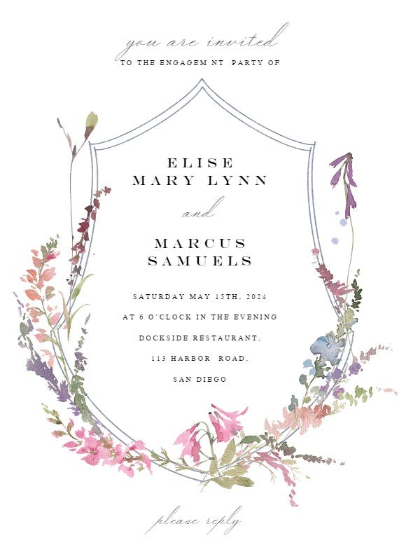 Meadow watercolor frame - engagement party invitation
