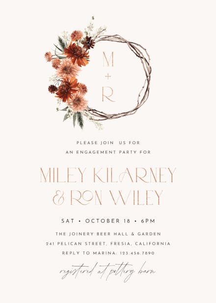 Monogram terracota - engagement party invitation