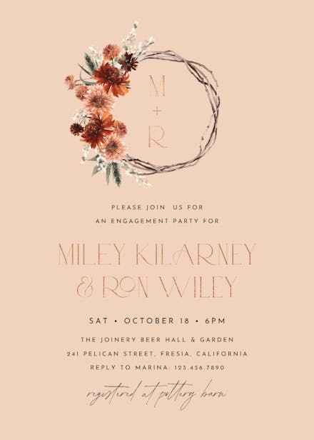 Monogram terracota - engagement party invitation