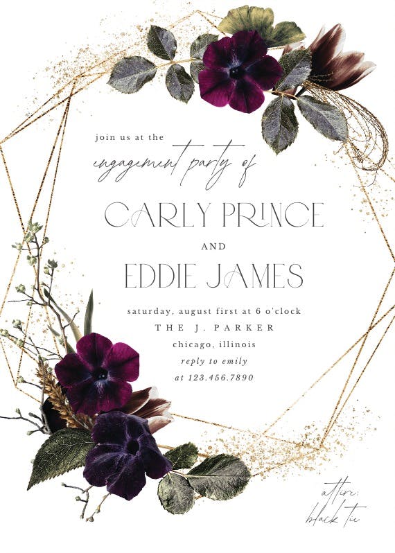 Moody gold flowers - party invitation