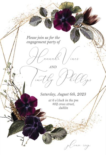 Moody Gold Flowers - Party Invitation