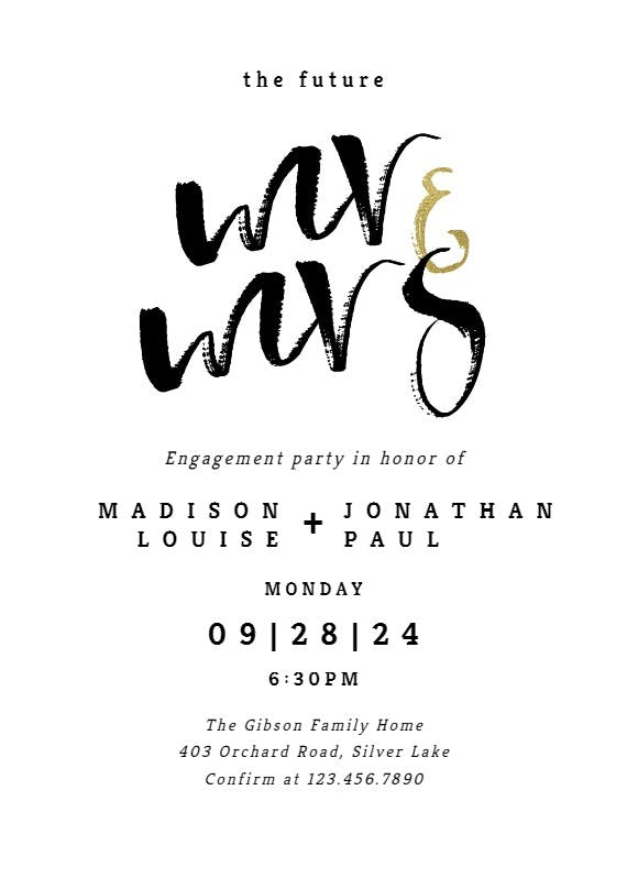 Mr and mrs lettering - engagement party invitation