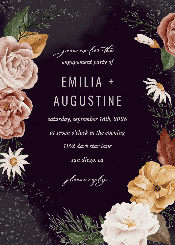 Nocturnal flowers - engagement party invitation