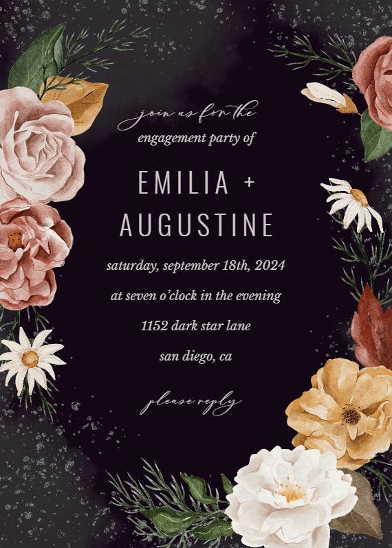Nocturnal flowers - engagement party invitation
