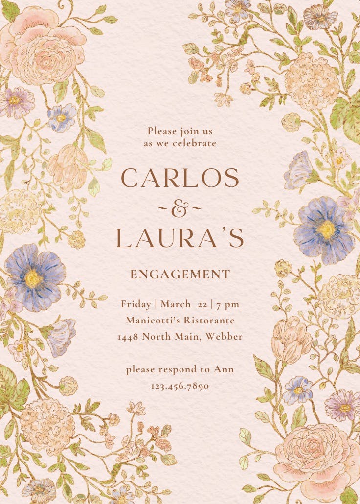 Nouveau florals - engagement party invitation