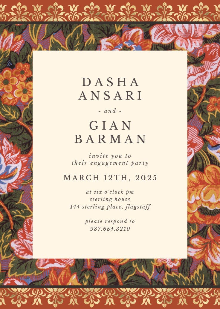 Orange vintage textile - engagement party invitation