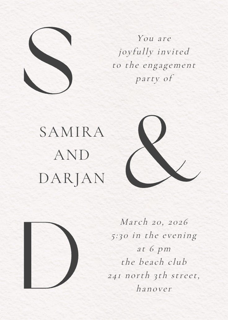 Oversized initials - engagement party invitation