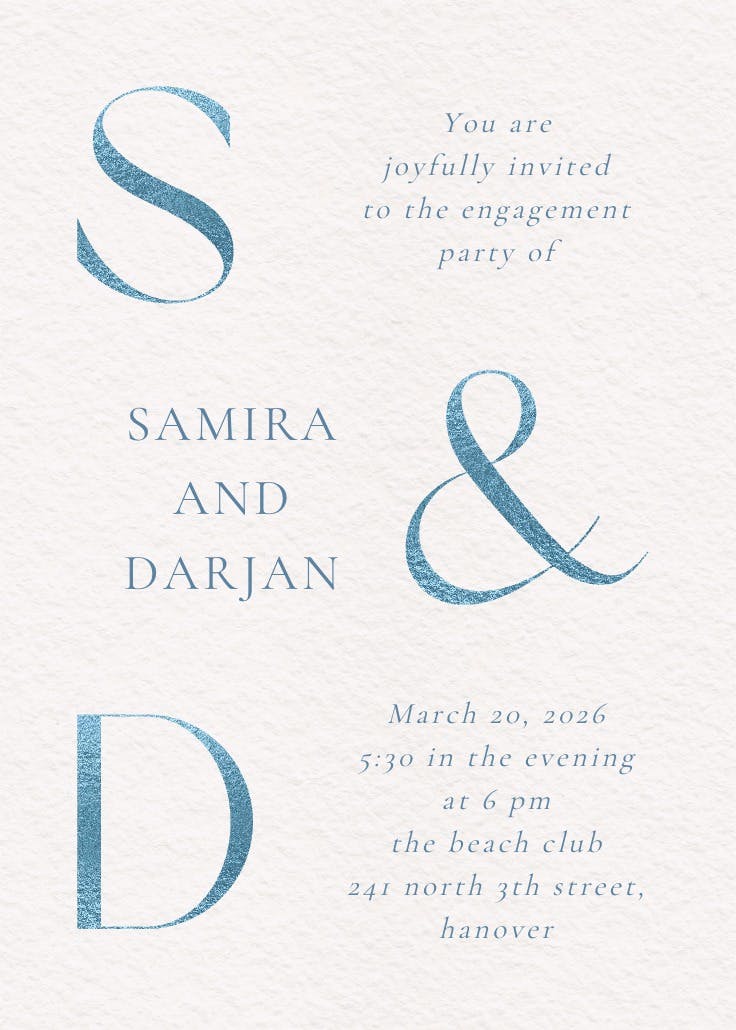 Oversized initials - engagement party invitation