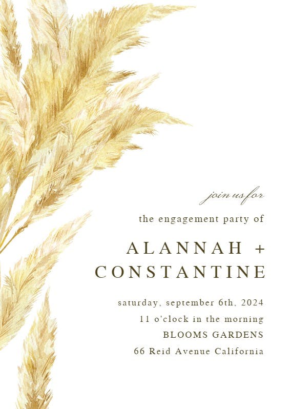 Pampas grass - engagement party invitation