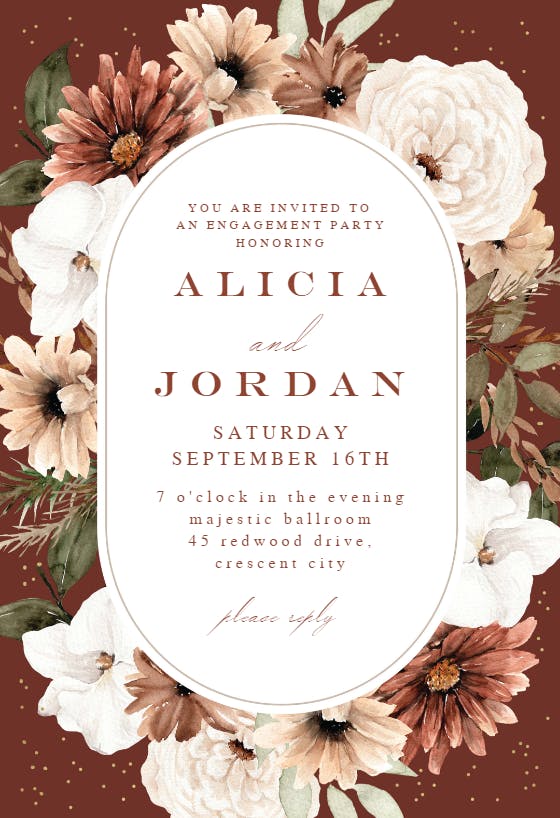 Pastel autumn flowers frame -  invitación para fiesta de compromiso