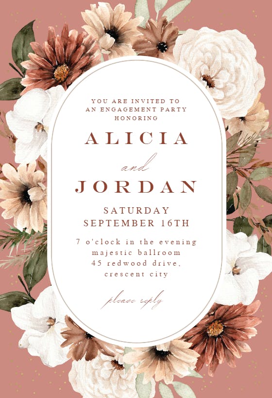 Pastel autumn flowers frame - engagement party invitation