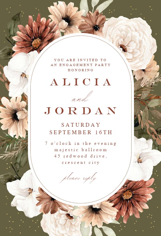 Pastel autumn flowers frame -  invitación para fiesta de compromiso