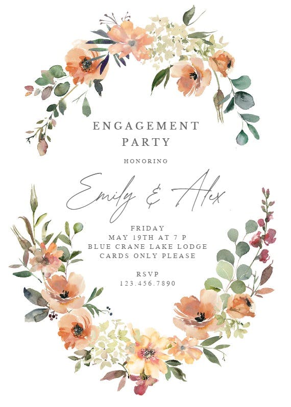 Peach & cream florals - engagement party invitation