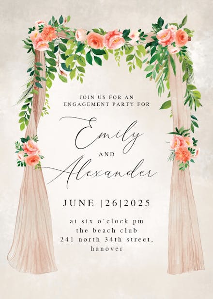 Peach floral canopy - engagement party invitation