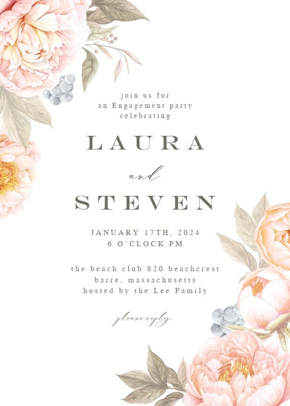 Peach flowers - engagement party invitation