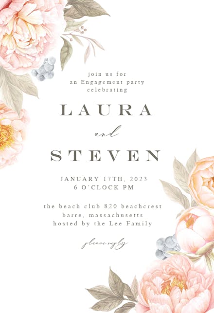 Peach Flowers - Engagement Party Invitation