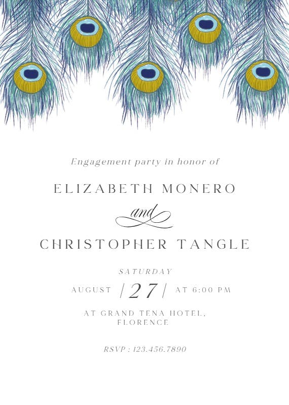 Peacock feather - engagement party invitation