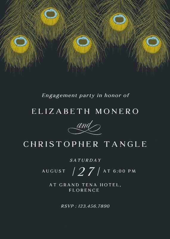 Peacock feather - engagement party invitation