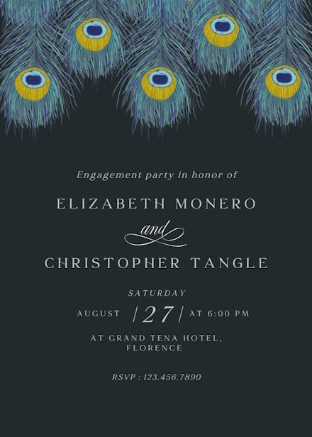 Peacock feather - engagement party invitation