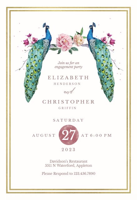 Peacocks in love - Engagement Party Invitation