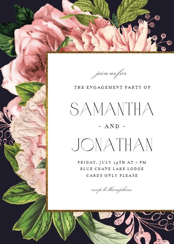Pink bouquets - engagement party invitation