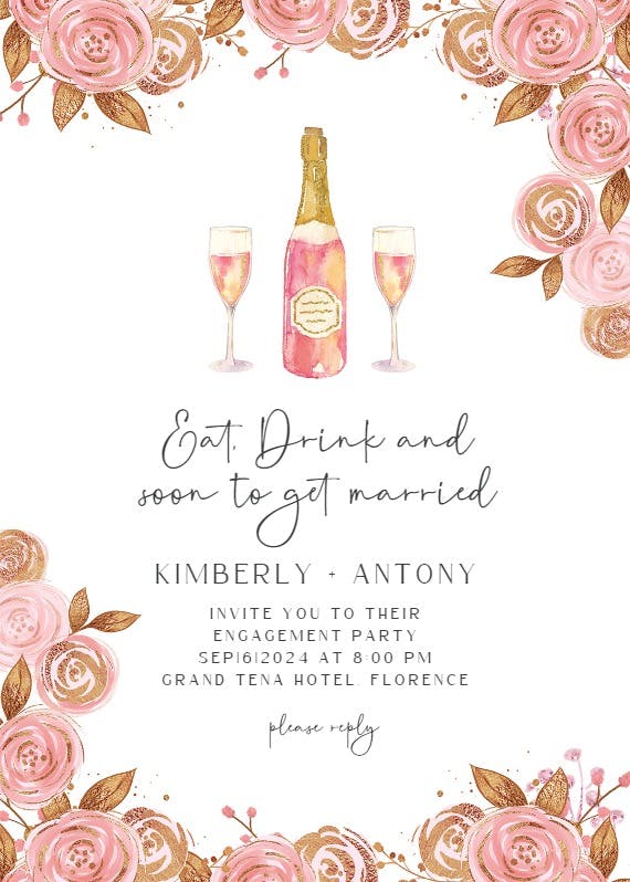 Pink bubbly -  invitación para fiesta de compromiso