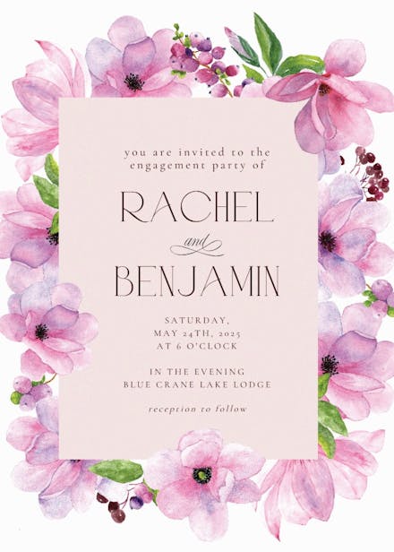 Pink gold flowers -  invitación para fiesta de compromiso