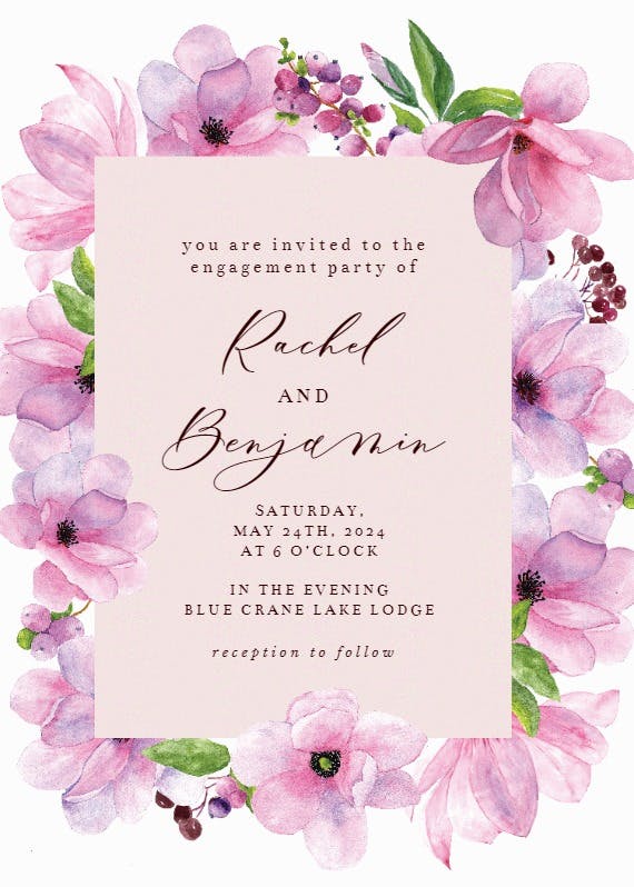 Pink gold flowers - engagement party invitation