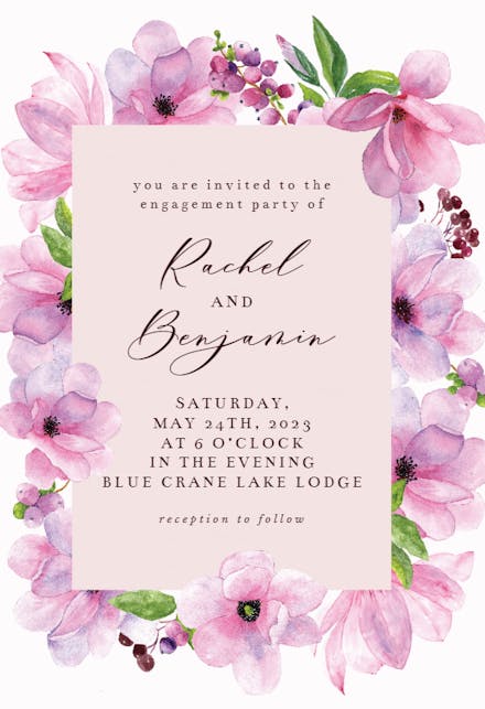 Pink Gold Flowers - Engagement Party Invitation