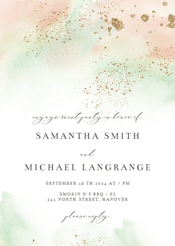 Pink paint and gold - engagement party invitation