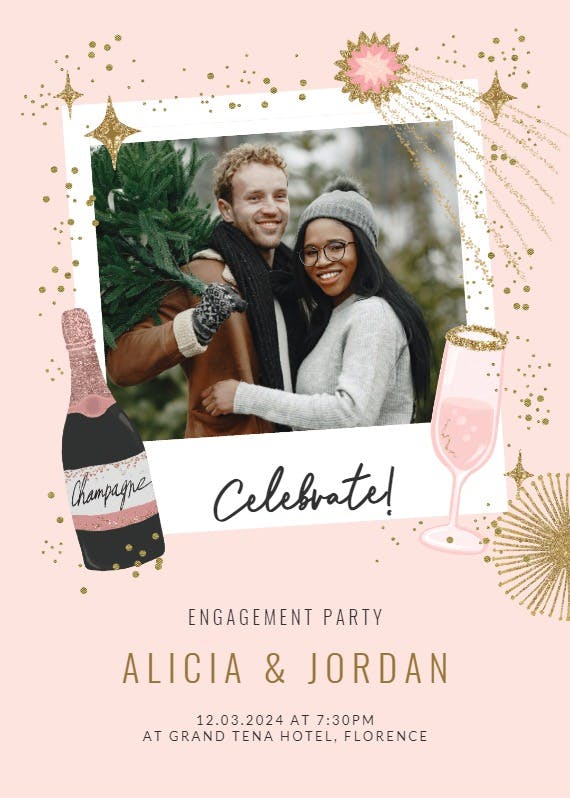 Polaroid champagne -  invitación para fiesta de compromiso